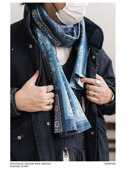 Japanese Paisley Patchwork Scarf – Cotton Linen Double-Layer Wrap