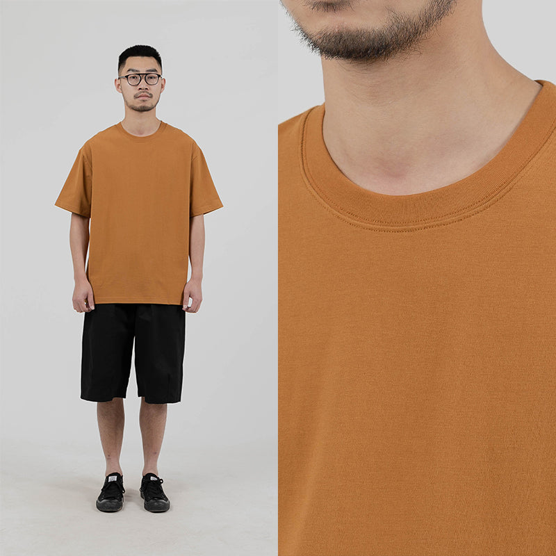 Japanese spring and summer new solid color 250g heavy short sleeve T-shirt men's cotton loose couple t-shirt