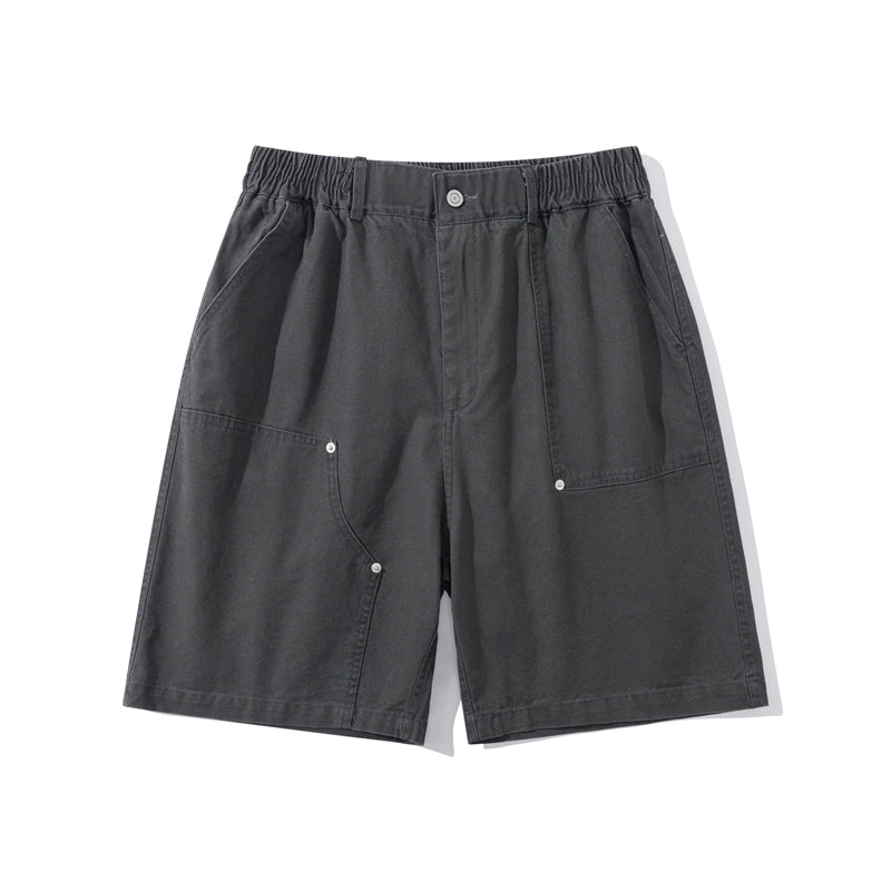 Summer 2025 Retro cotton loose and versatile solid color cargo shorts, men's cropped pants, elasticated waist