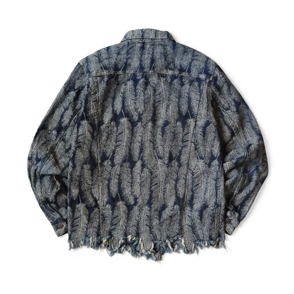 Japanese casual denim feather tassel destruction long-sleeved jacket