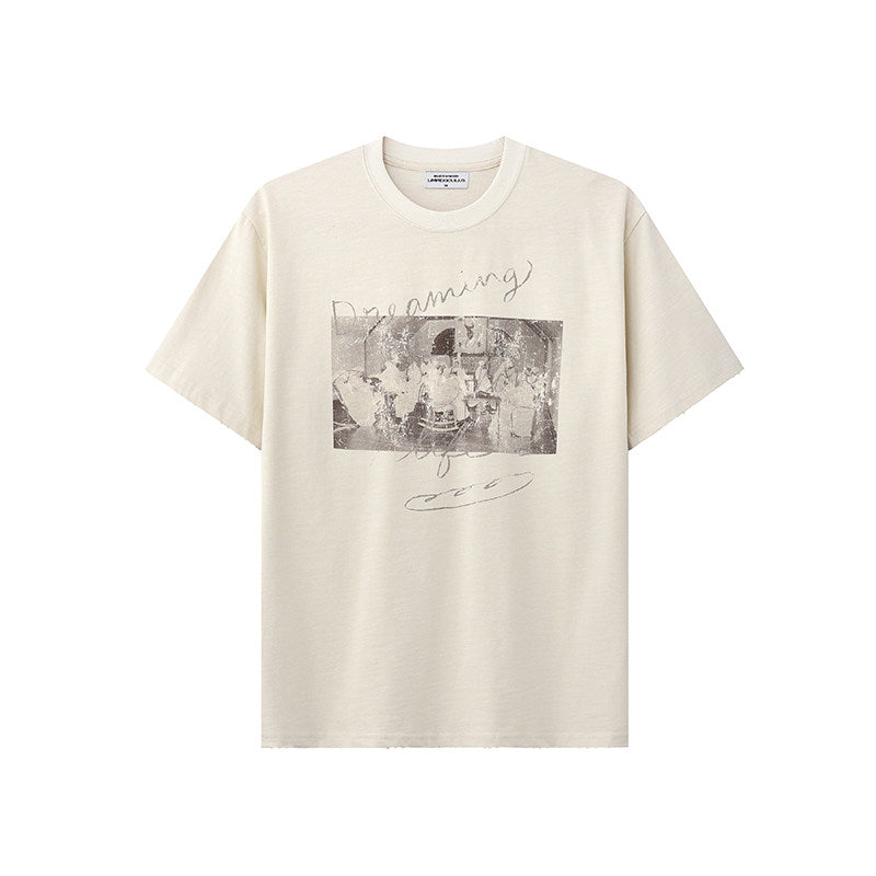 Two-Tone White Ink Print Crew Neck T-Shirt – Cool Feel Short Sleeve Japanese Streetwear for Men – Japanese vintage | yamalin clothes | Yamalinclothes
