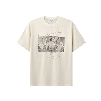 Two-Tone White Ink Print Crew Neck T-Shirt – Cool Feel Short Sleeve Japanese Streetwear for Men – Japanese vintage | yamalin clothes | Yamalinclothes