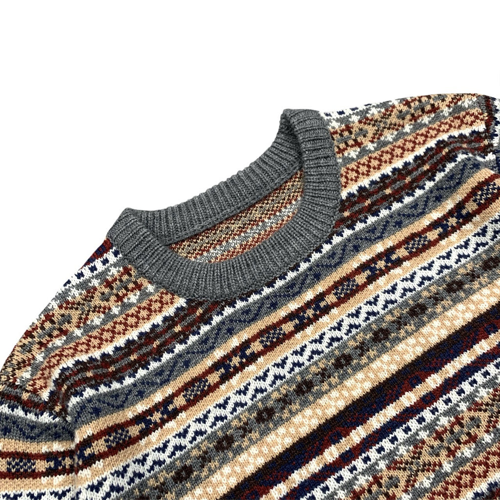 American vintagejacquard knit ethnic style pullover sweater