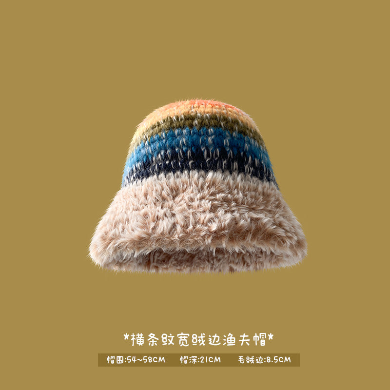 Japanese designer joint retro knitted wool hat warm plush fisherman hat