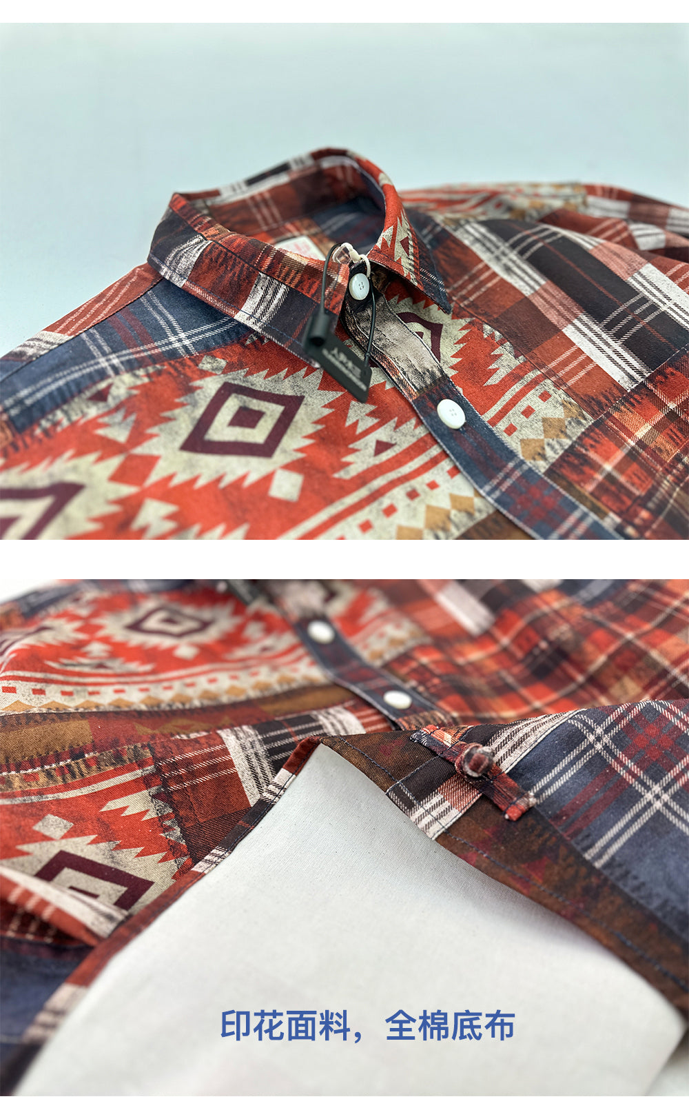Original Menswear Retro Distressed Plaid Collage Printed Cotton Shirt Long Sleeve Shirt Autumn Winter New Arrivals