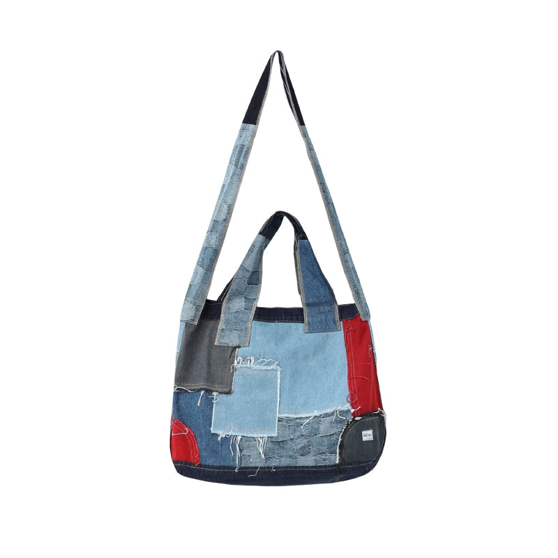 The star of the same style is the Tekablu Taco Blue large-capacity denim panel cross-body tote bag TKBLBAG002