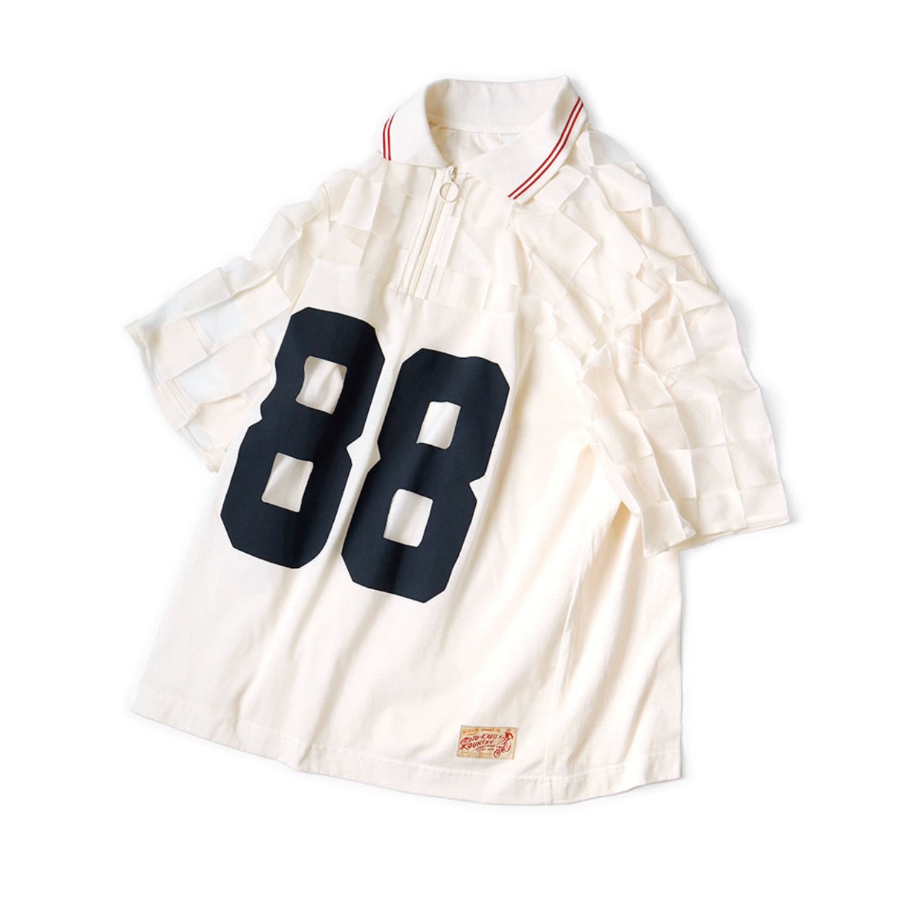 Japanese casual and breathable checkered smiley face print half zip lapel polo shirt