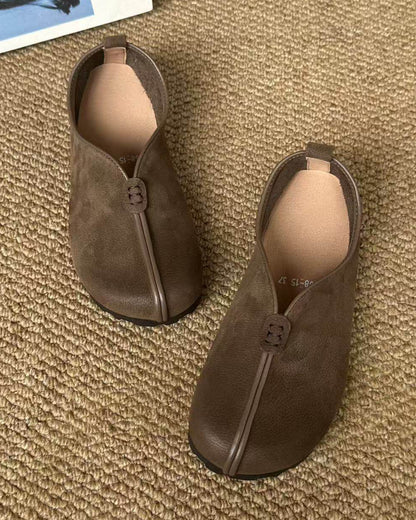 Handmade Artisan Leather Monk Strap Flats – Cotton Linen Style Women's Casual Shoes