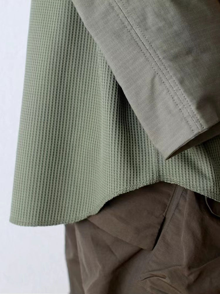 Japanese waffle solid color functional versatile casual loose crew neck half-sleeved T-shirt