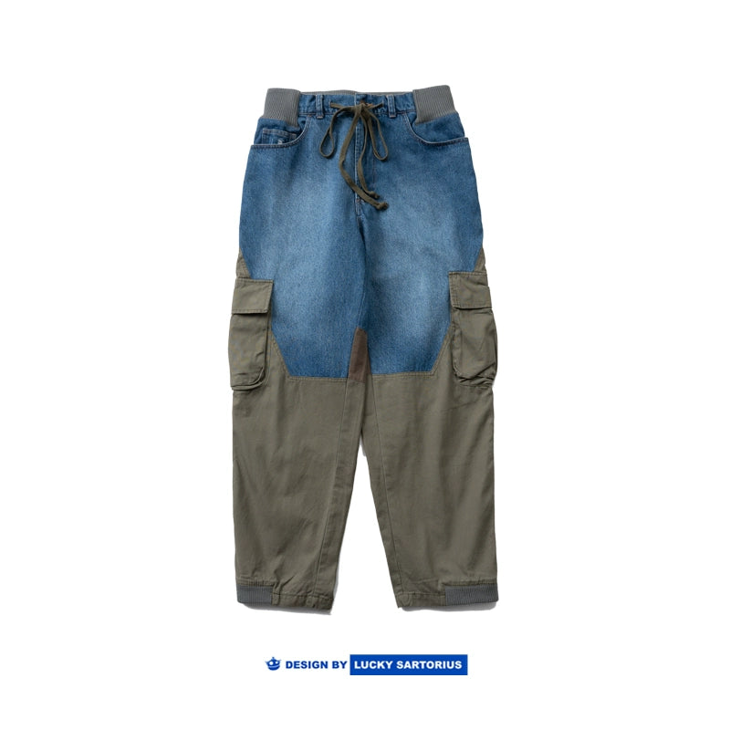 Personality original men's wear deconstructed multi-material stitching element style washed multi-pocket cargo pants casual pants men's trend