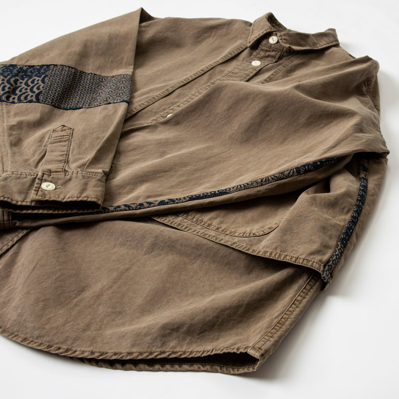 Fake two-piece ethnic style elbow splicing long-sleeved shirt coat for men