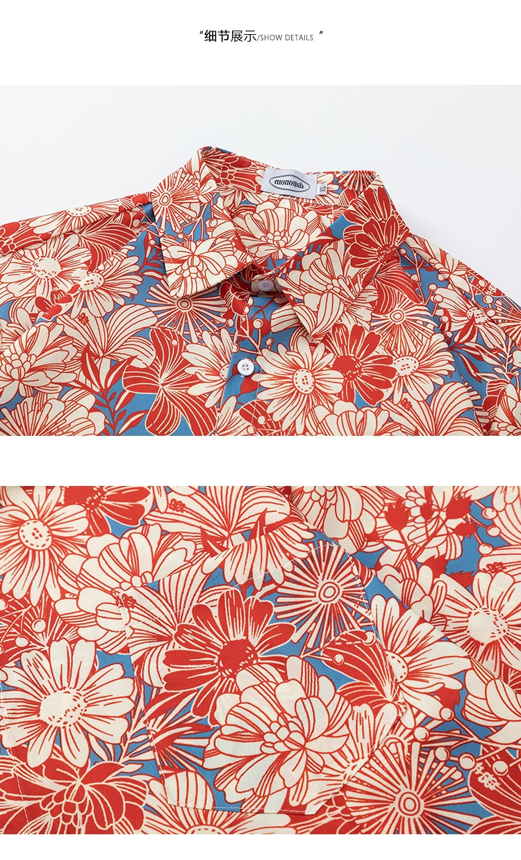 Vintage floral full-print short-sleeved shirt loose casual beach