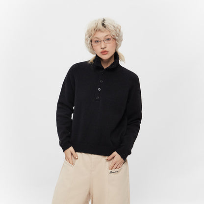 High Neck Knit Pullover – Loose Short Sweater Women – Japanese vintage | yamalin clothes | Yamalinclothes