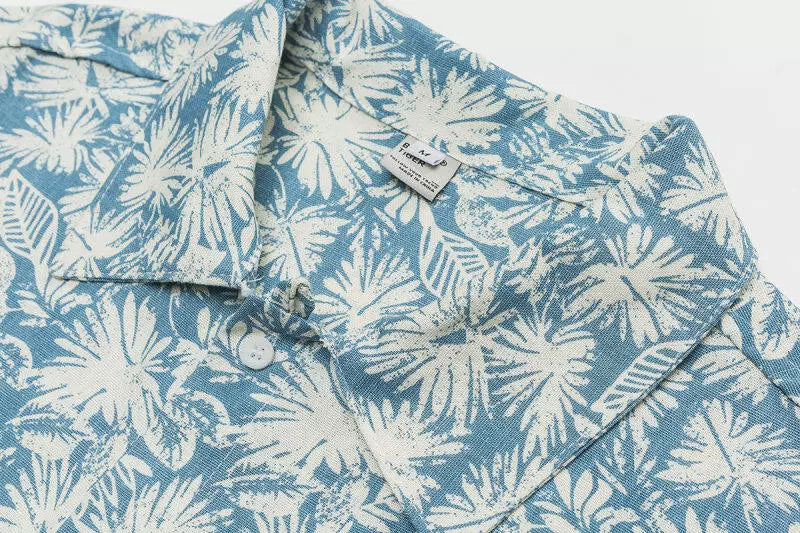 Japanese retro floral cotton and linen short-sleeved shirt men's summer Hong Kong style fashion brand beach casual floral shirt