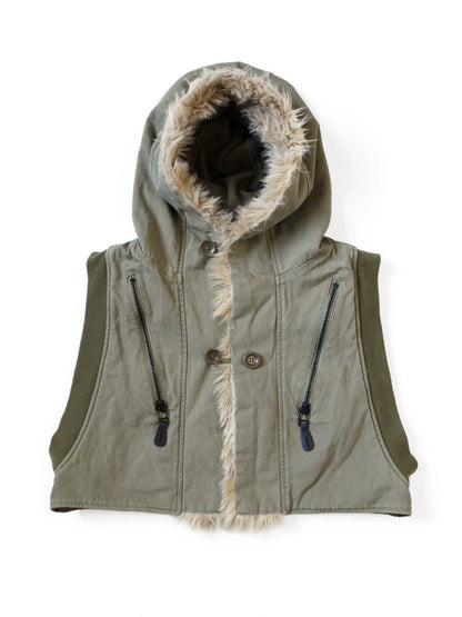 Kapital 25AW Japanese Warm Vest - Fur Collar Herringbone Hooded Casual Outerwear