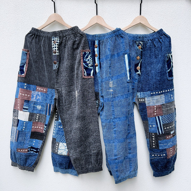 New Thailand handmade thorn embroidery patchwork washed cotton casual pants comfortable blue dyed pants