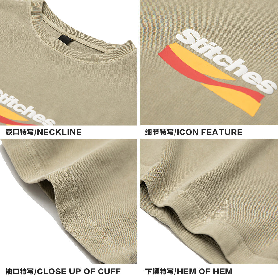 Japanese casual 320g heavy foam print washed short sleeve T-shirt men's summer half sleeve t-shirt