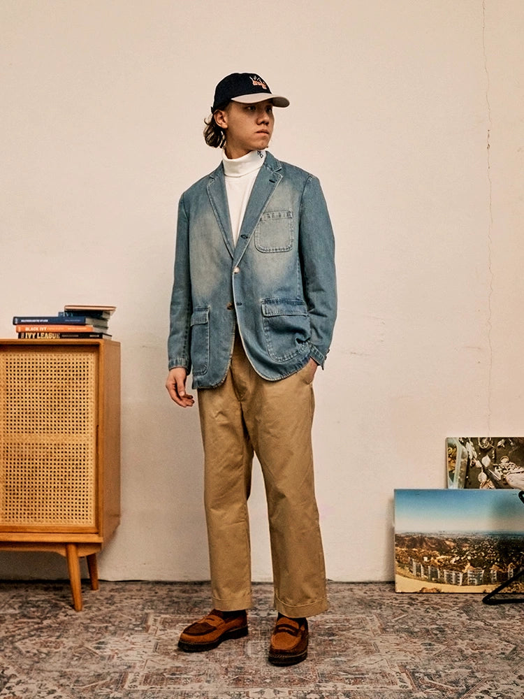 2025 Spring and Autumn New Single-Breasted Wash Denim Jacket Japanese ivy