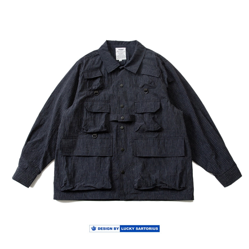 2023 SS spring summer houndstooth multifunctional waterproof windproof outdoor functional style shirt multi-pocket jacket men