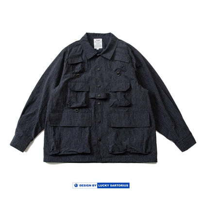 2023 SS spring summer houndstooth multifunctional waterproof windproof outdoor functional style shirt multi-pocket jacket men