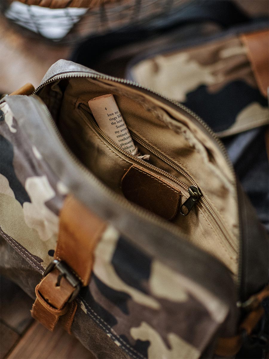 Japanese Vintage Camouflage Canvas Crossbody Bag – Indigo Cowhide Leather Messenger Shoulder Bag