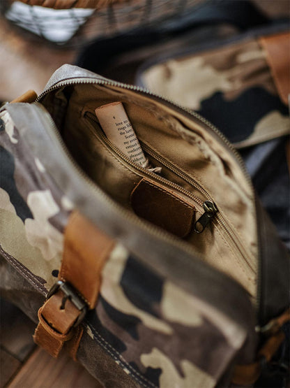 Japanese Vintage Camouflage Canvas Crossbody Bag – Indigo Cowhide Leather Messenger Shoulder Bag