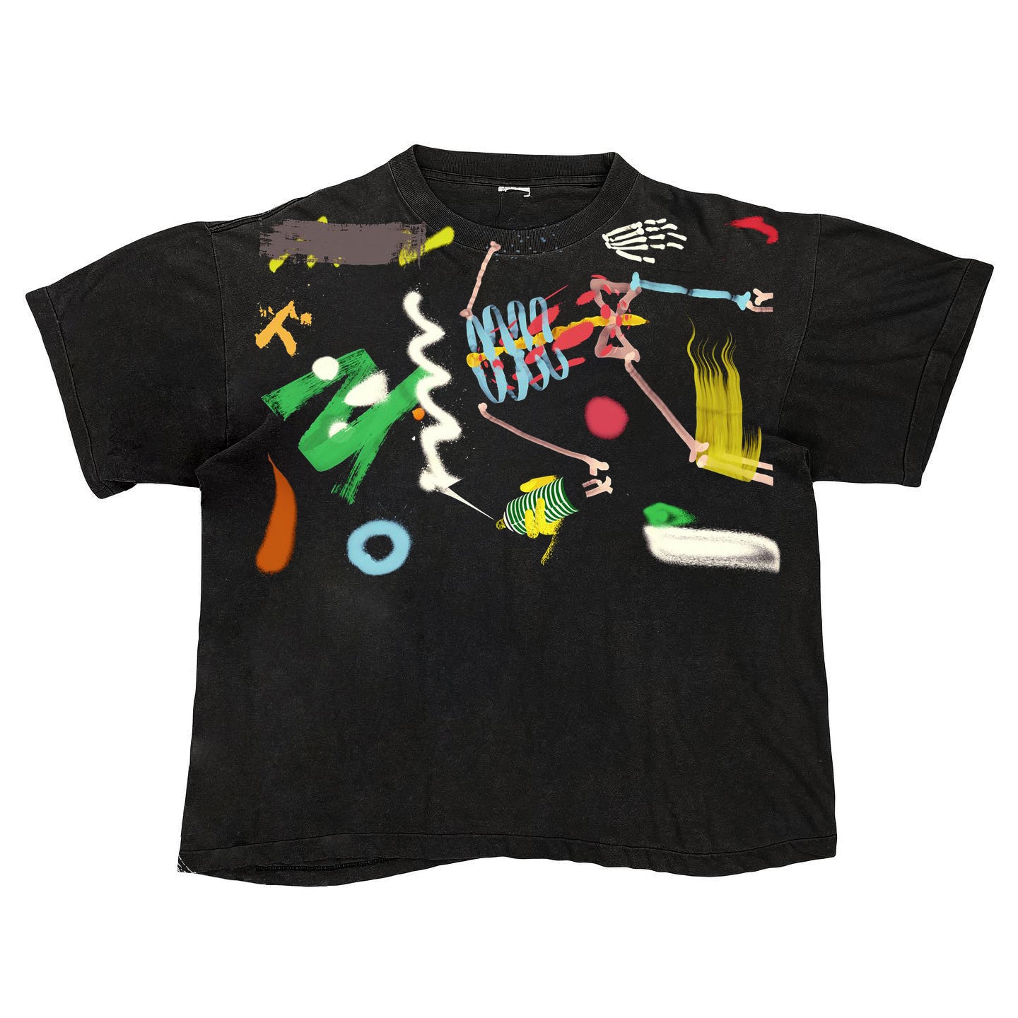 Pigment Tattoo Heavyweight distressed dirty decadent top retro spray painted small neckline short sleeve T-shirt