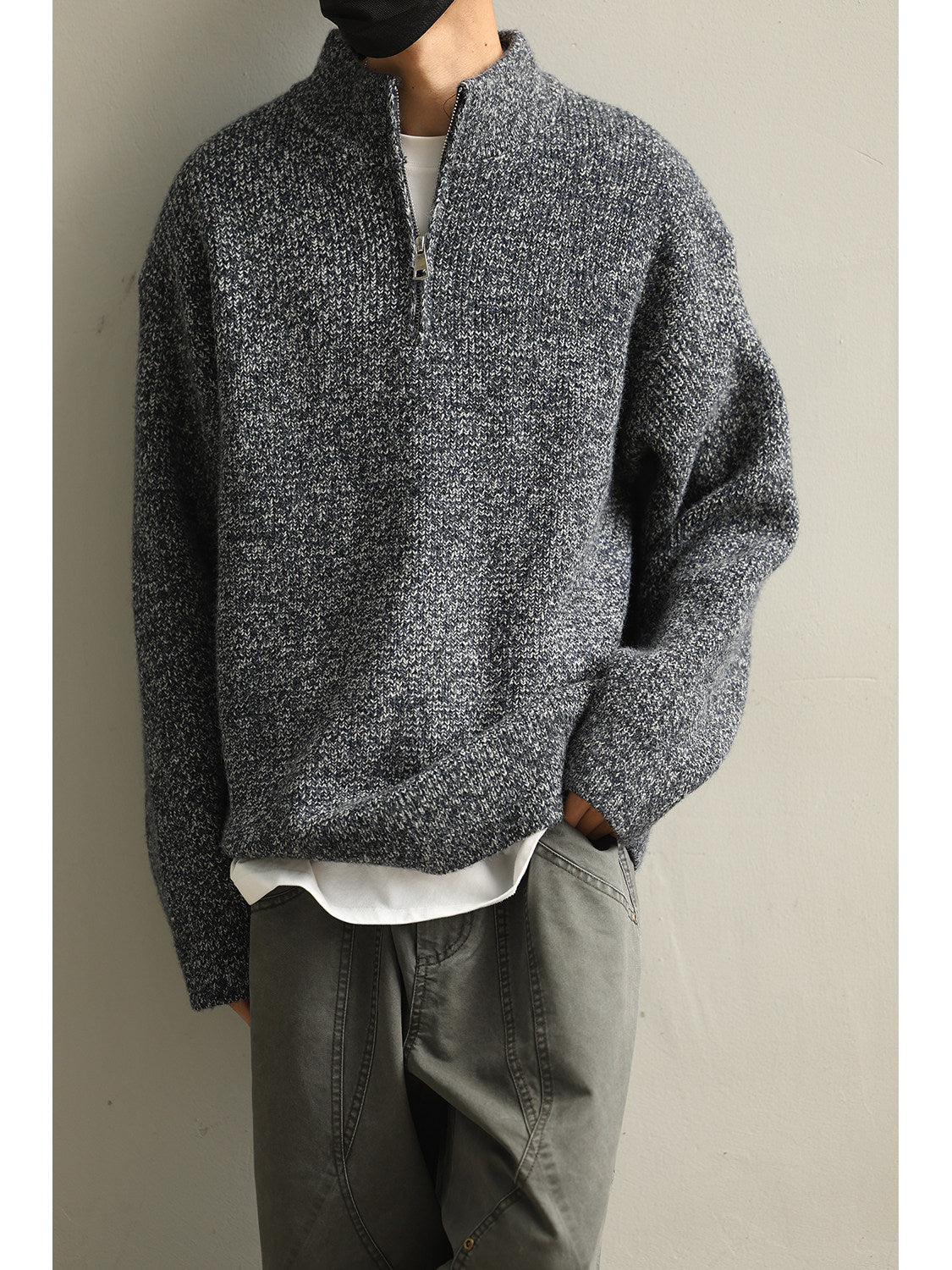 Stand Collar Half-Zip Pullover Sweater – Japanese Loose Unisex – Sweater pullover | japanese streetwear | vintage workwear | unisex | Yamalinclothes