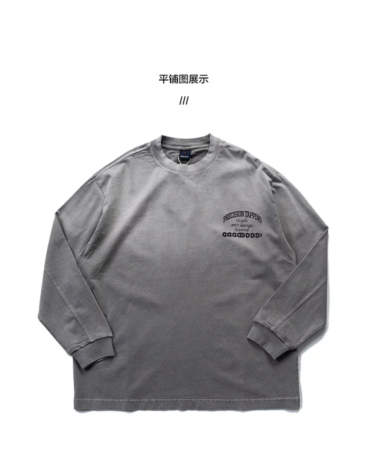 Distressed washed round neck pullover loose fit American style T-shirt