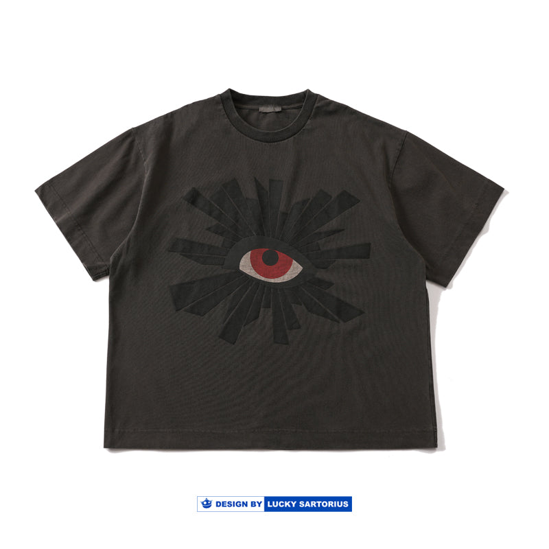 Japanese men's clothing high gram heavy wash fun cartoon eyes foam print short-sleeved T-shirt men's t-shirt