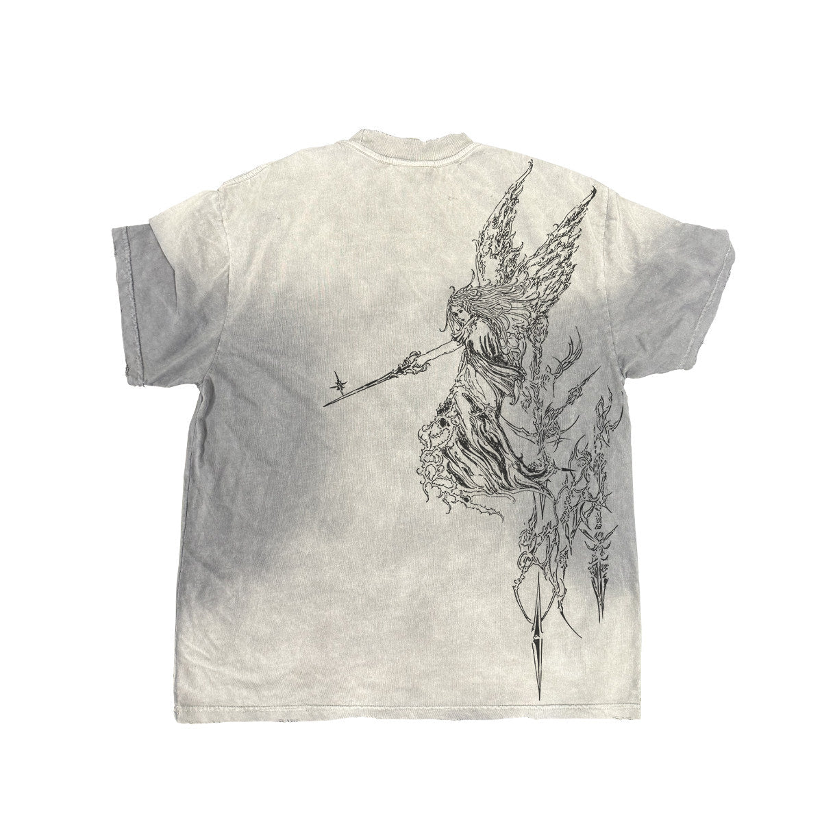 Tie-Dye Tattoo Print Drop Shoulder T-Shirt – Dark Unisex Streetwear