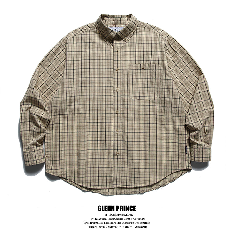 American Vintage Plaid Long Sleeve Shirt Men's Spring Loose Layering Versatile Lazy Unisex Shirt