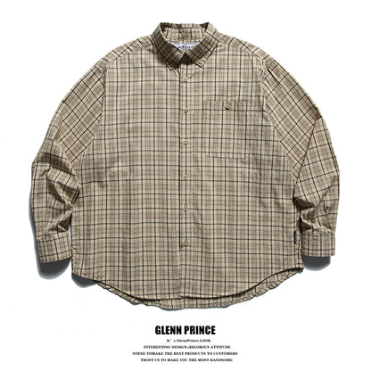 American Vintage Plaid Long Sleeve Shirt Men's Spring Loose Layering Versatile Lazy Unisex Shirt