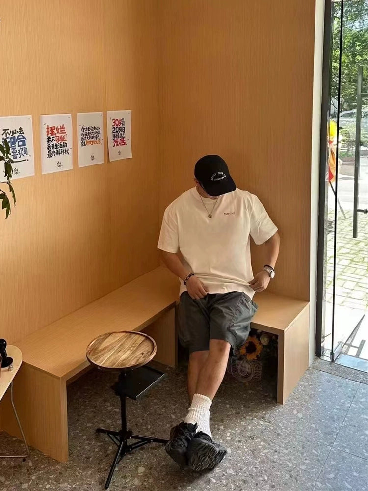 Joint groundhog print loose casual heavyweight short sleeve T-shirt for men