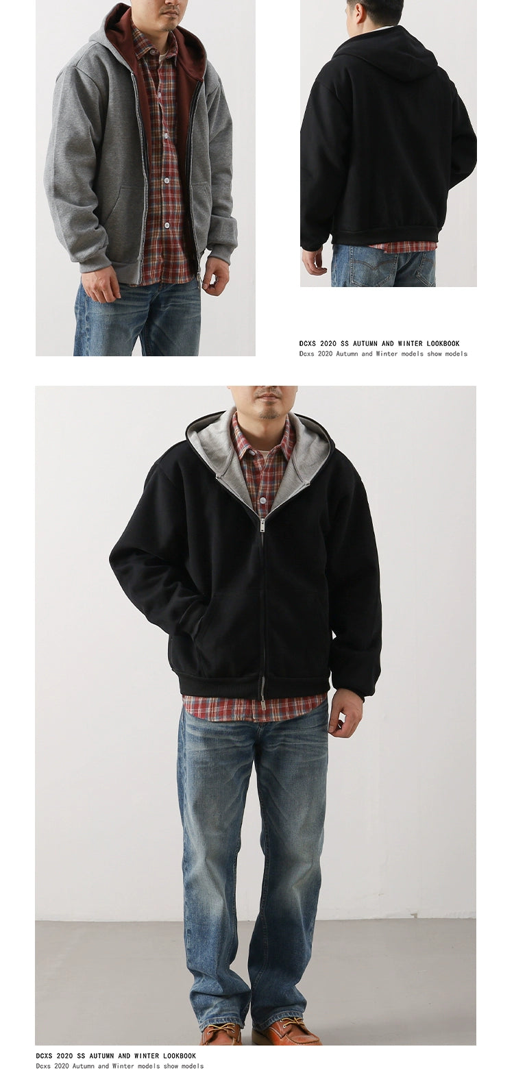 Heavy Contrast-Lined Hooded Cardigan – Short & Wide Loose Fit (Unisex)