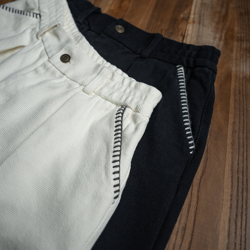 Japanese coarse canvas washed simple embroidery casual loose shorts for men and women