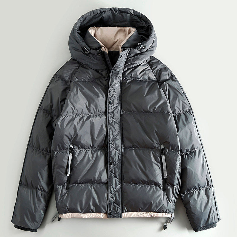 Short Hooded White Duck Down Jacket – Warm Loose Unisex – Coats Jackets | japanese streetwear | vintage workwear | unisex | Yamalinclothes