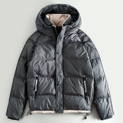 Short Hooded White Duck Down Jacket – Warm Loose Unisex – Coats Jackets | japanese streetwear | vintage workwear | unisex | Yamalinclothes