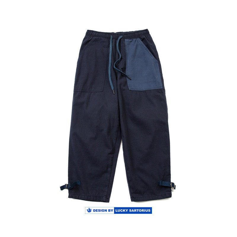 Japanese style men's clothing personality color block stitching elastic waist loose couple men and women slub cotton casual pants trend | Japanese vintage | yamalin clothes | Yamalinclothes