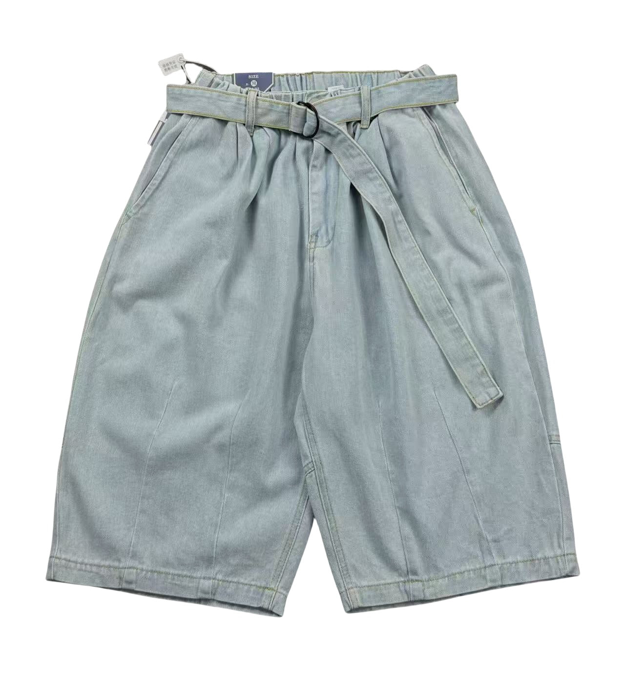 Japanese vintage washed distressed loose straight-leg denim shorts Cityboy high street elasticated waist casual shorts