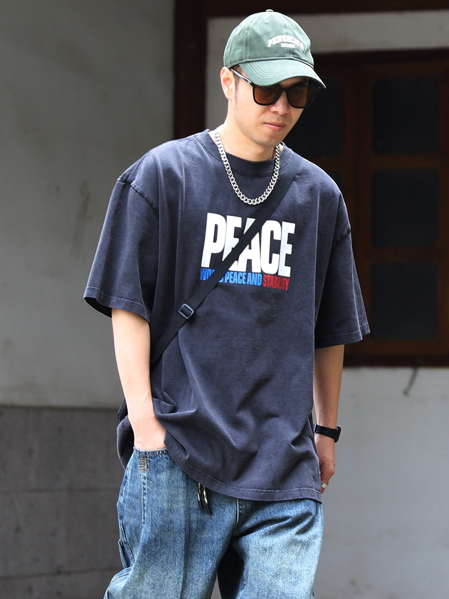 320G American Heavy Cotton Short Sleeve T-Shirt Men's Summer Fashion Brand European and American Retro Print Half Sleeve Sleeve T-shirt Top