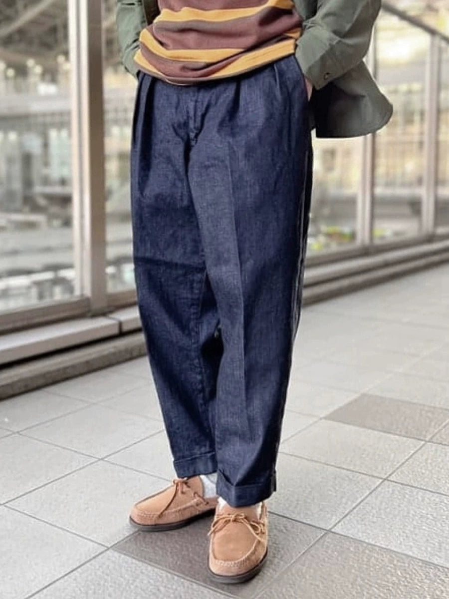 25SS Japanese retro denim primary color nine-point jeans for men loose casual tapered pants