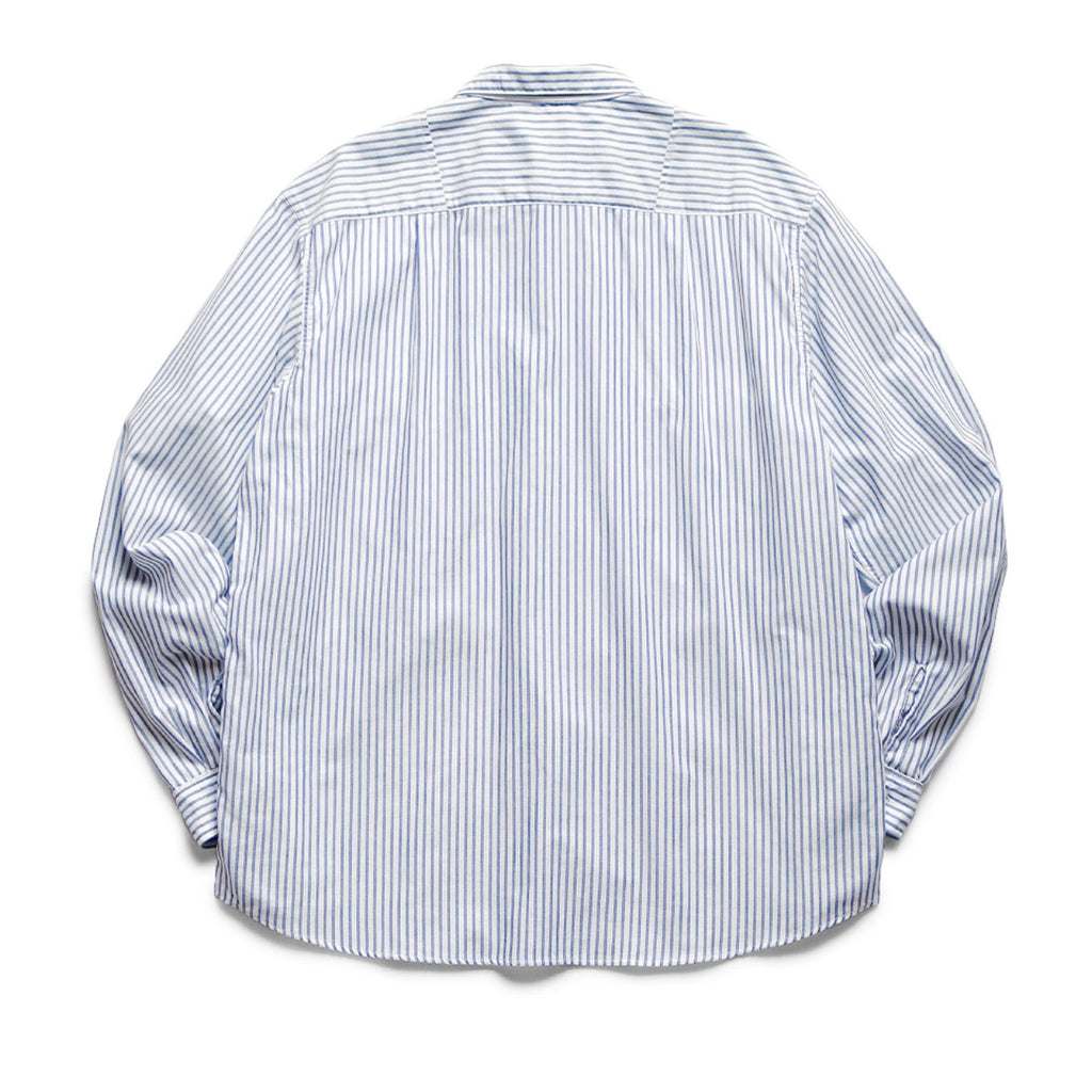 Japanese casual pleated two-pocket blue and white striped lapel loose long-sleeved shirt