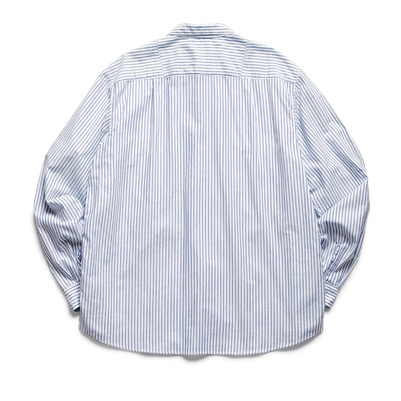 Japanese casual pleated two-pocket blue and white striped lapel loose long-sleeved shirt