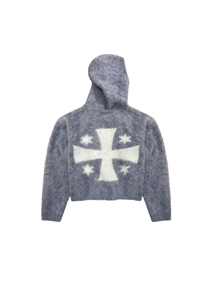 Mink Jacquard Knit Zip Hooded Cardigan – Soft Heavyweight Loose Unisex Spring Autumn – Japanese vintage | yamalin clothes | Yamalinclothes