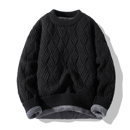 Chunky Twist Knit Sweater – Fleece-Lined Thickened Pullover Unisex Winter Knitwear – Japanese vintage | yamalin clothes | Yamalinclothes
