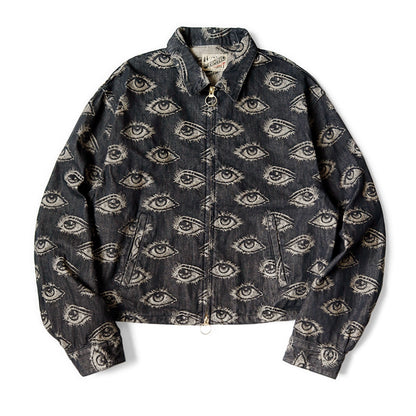 Japanese casual eye-embroidered denim retro lapel long-sleeved jacket