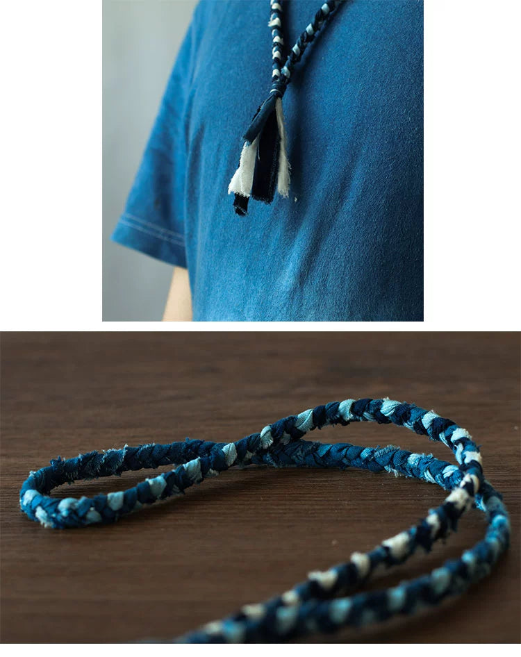 Plant blue dye Ami khaki necklace fabric pendant retro hand-woven