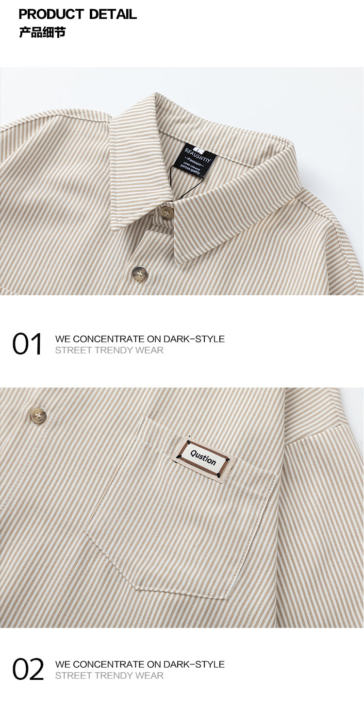 Japanese fashion brand embroidered vertical stripe short sleeve shirt men's summer thin casual and versatile silhouette shirt