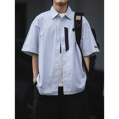 Ruffian summer Japanese short-sleeved shirt men's CityBoy casual three-quarter sleeve personalized striped cotton shirt trendy brand | Japanese vintage | yamalin clothes | Yamalinclothes